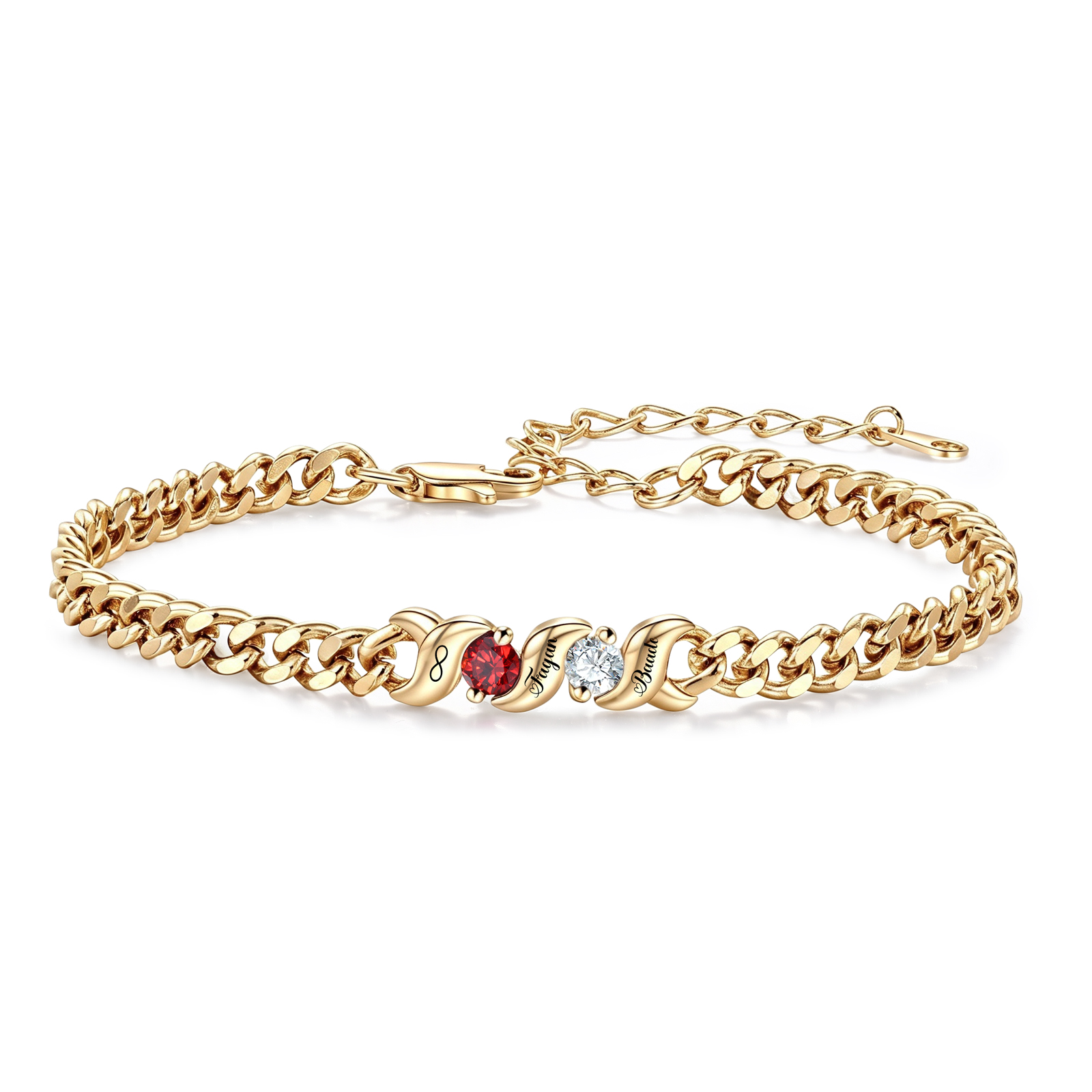 Personalisiertes Cuban Link Armband mit 1–5 Namen und Geburtssteinen