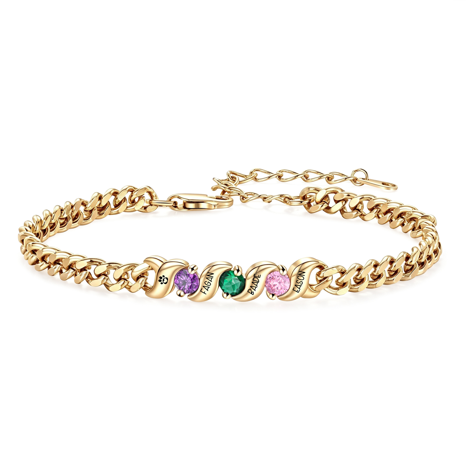 Personalisiertes Cuban Link Armband mit 1–5 Namen und Geburtssteinen