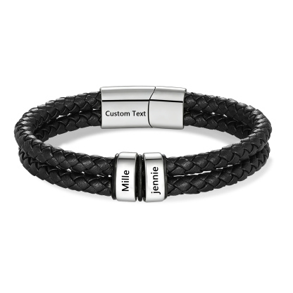 An meinen Sohn Herrenarmband mit Namensperlen und Gravurverschluss Silber, geflochten