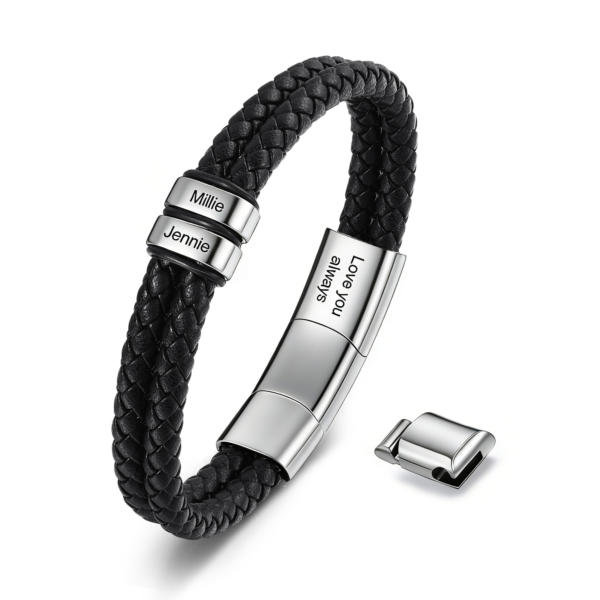An meinen Sohn Herrenarmband mit Namensperlen und Gravurverschluss Silber, geflochten