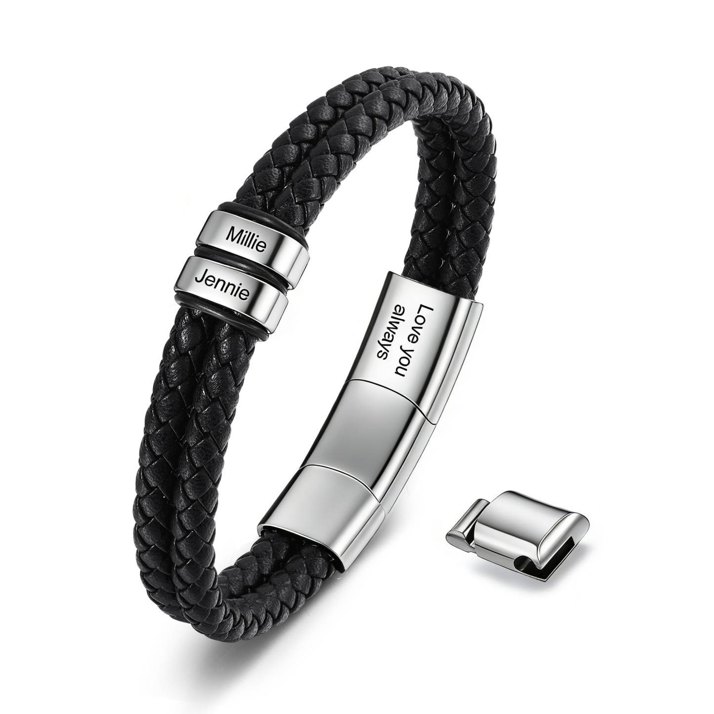 An meinen Sohn Herrenarmband mit Namensperlen und Gravurverschluss Silber, geflochten