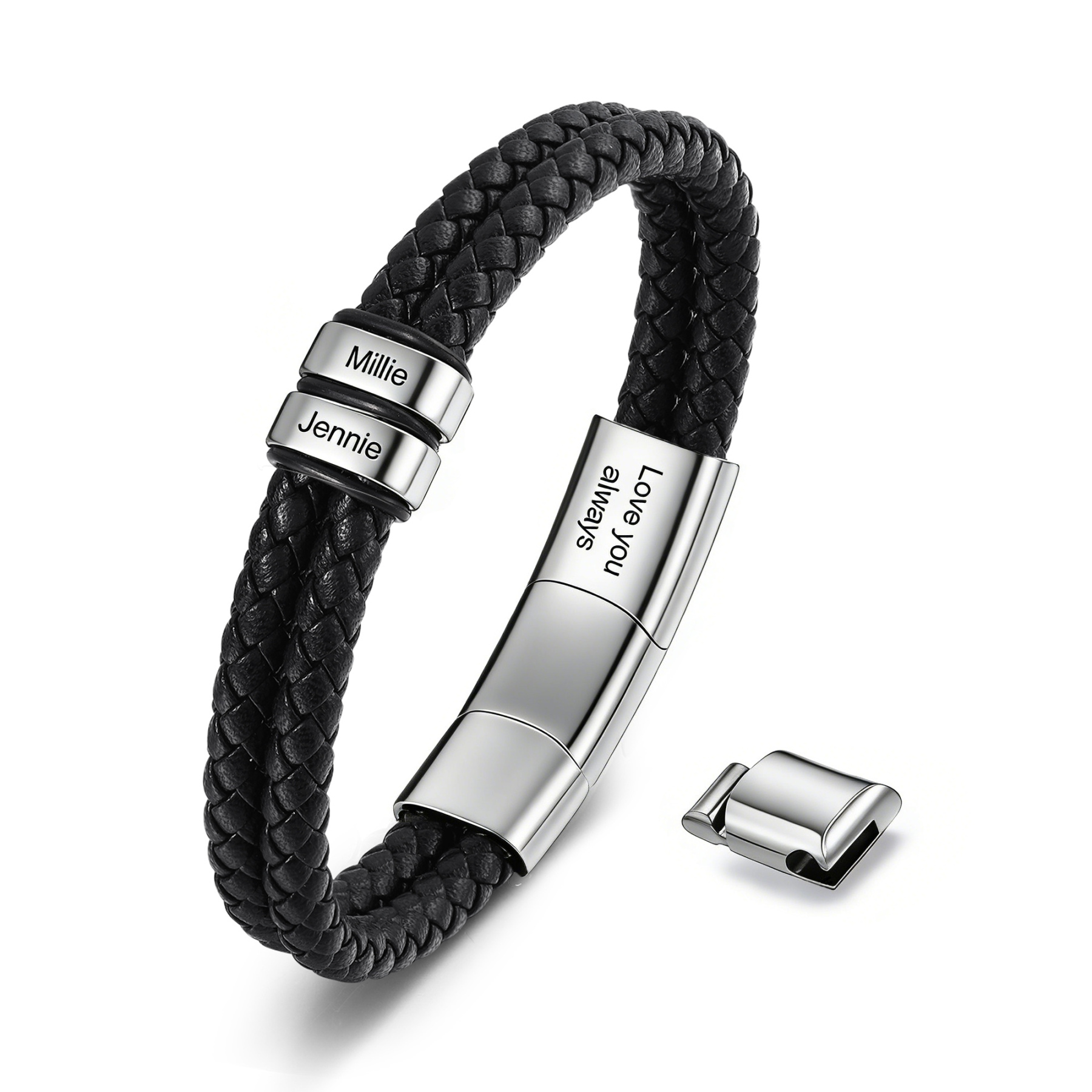 An meinen Sohn Herrenarmband mit Namensperlen und Gravurverschluss Silber, geflochten