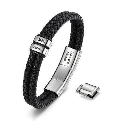 An meinen Sohn Herrenarmband mit Namensperlen und Gravurverschluss Silber, geflochten