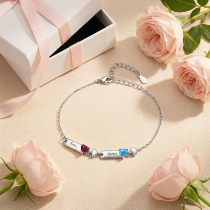 Personalisiertes Armband mit 1 bis 6 Namen und herzförmigen Geburtssteinen Geschenk für Mama oder Oma