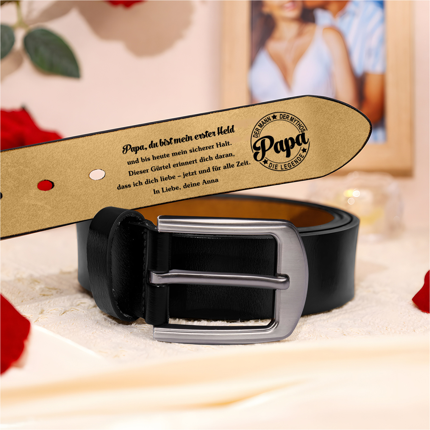 Personalisierter Ledergürtel mit Gravur Papa Herren Gürtel Geschenk für Papa zum Vatertag