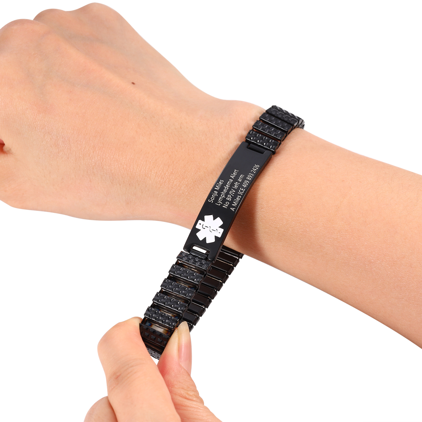 Herren Personalisierte 4 Texte Schwarz/ Golden Edelstahl Notfall-Medizin-Armband