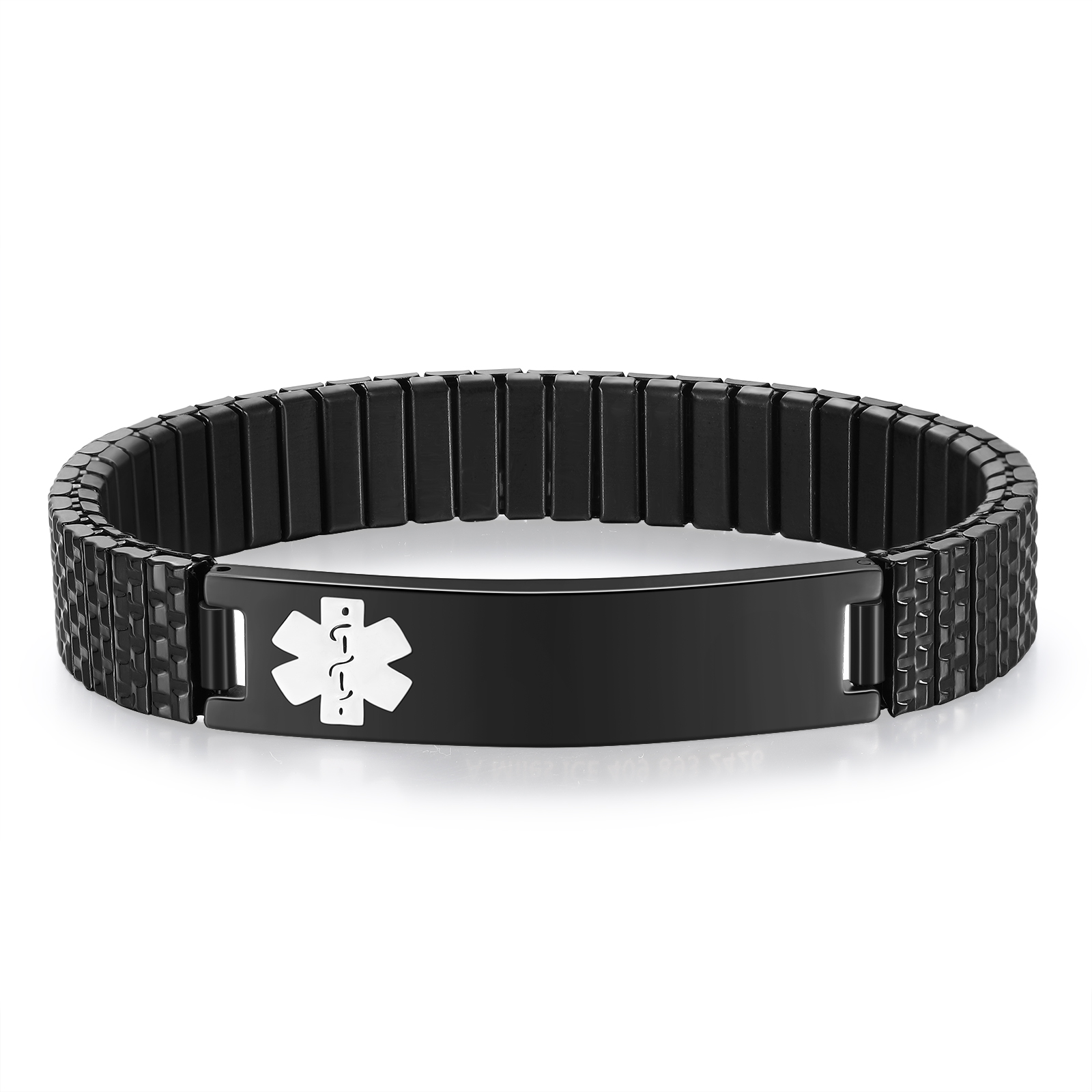 Herren Personalisierte 4 Texte Schwarz/ Golden Edelstahl Notfall-Medizin-Armband