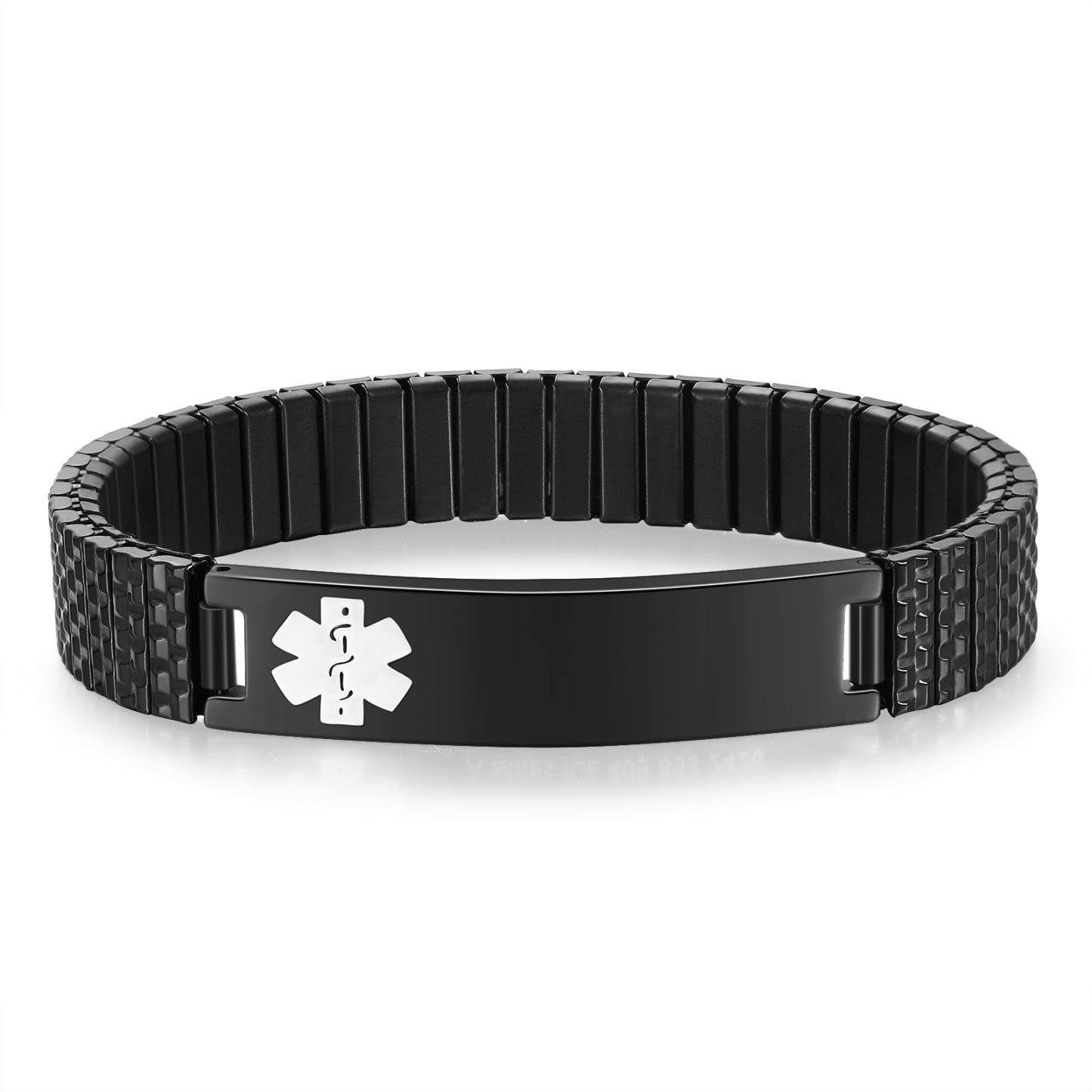 Herren Personalisierte 4 Texte Schwarz/ Golden Edelstahl Notfall-Medizin-Armband