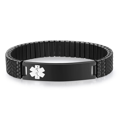 Herren Personalisierte 4 Texte Schwarz/ Golden Edelstahl Notfall-Medizin-Armband