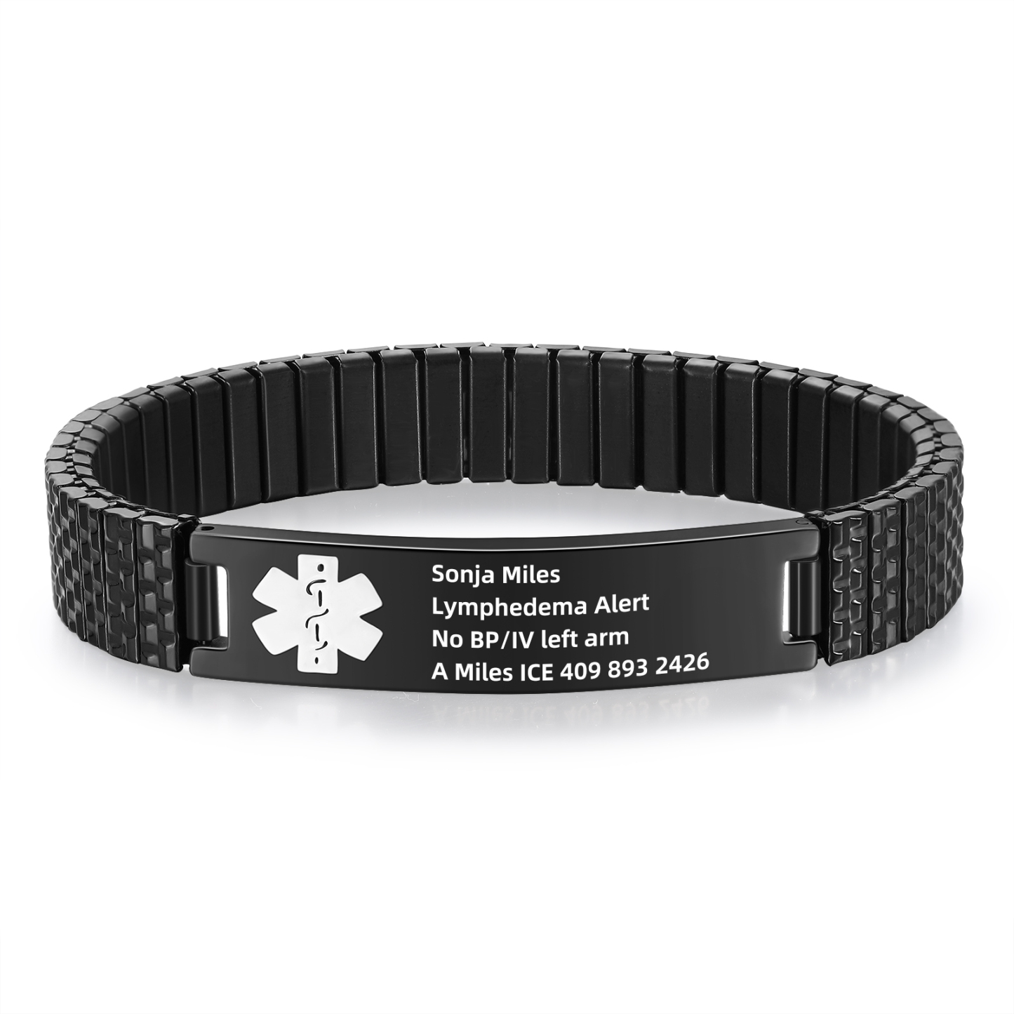 Herren Personalisierte 4 Texte Schwarz/ Golden Edelstahl Notfall-Mediz