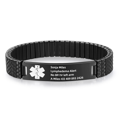 Herren Personalisierte 4 Texte Schwarz/ Golden Edelstahl Notfall-Mediz