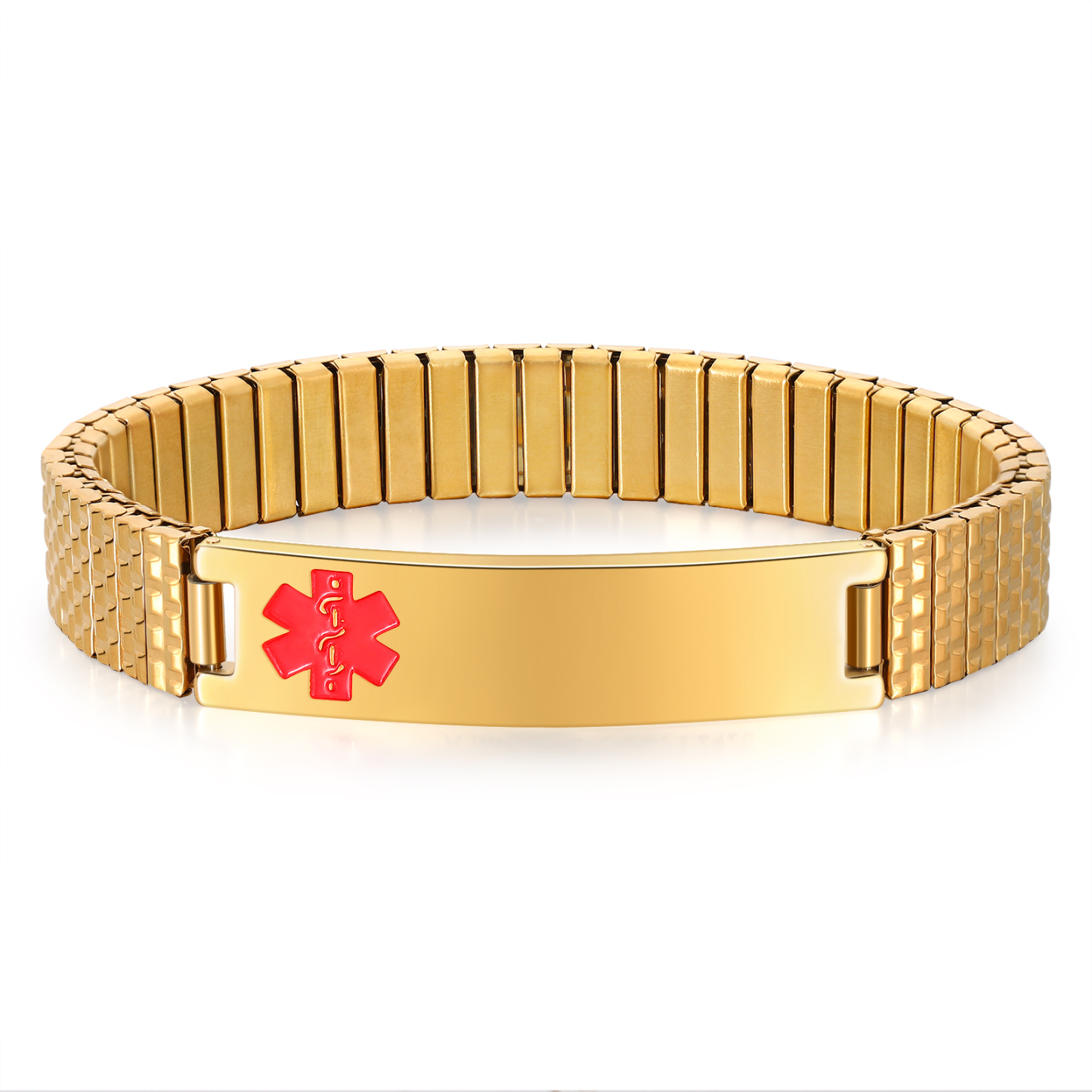 Herren Personalisierte 4 Texte Schwarz/ Golden Edelstahl Notfall-Medizin-Armband