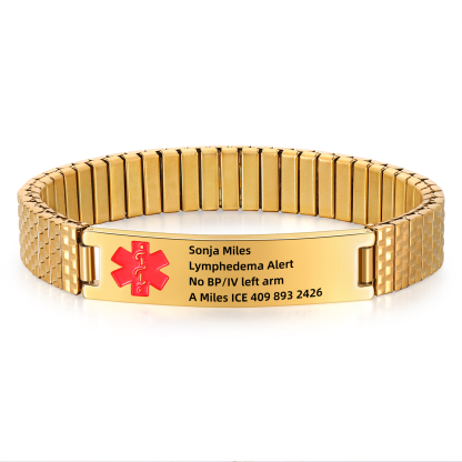 Herren Personalisierte 4 Texte Schwarz/ Golden Edelstahl Notfall-Medizin-Armband