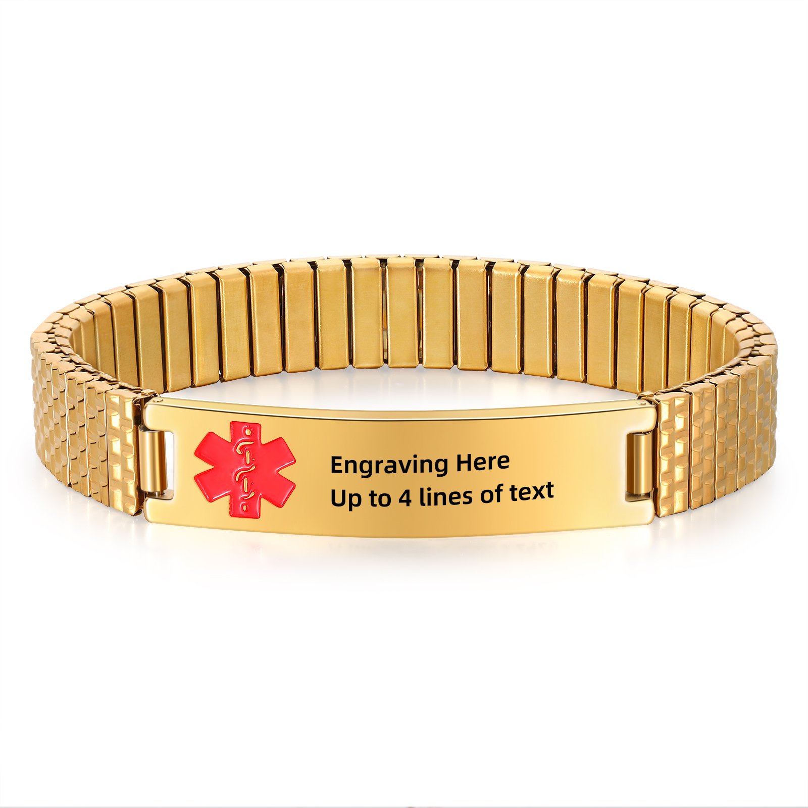 Herren Personalisierte 4 Texte Schwarz/ Golden Edelstahl Notfall-Medizin-Armband