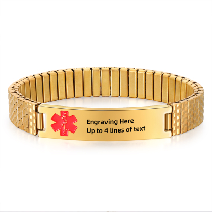 Herren Personalisierte 4 Texte Schwarz/ Golden Edelstahl Notfall-Medizin-Armband