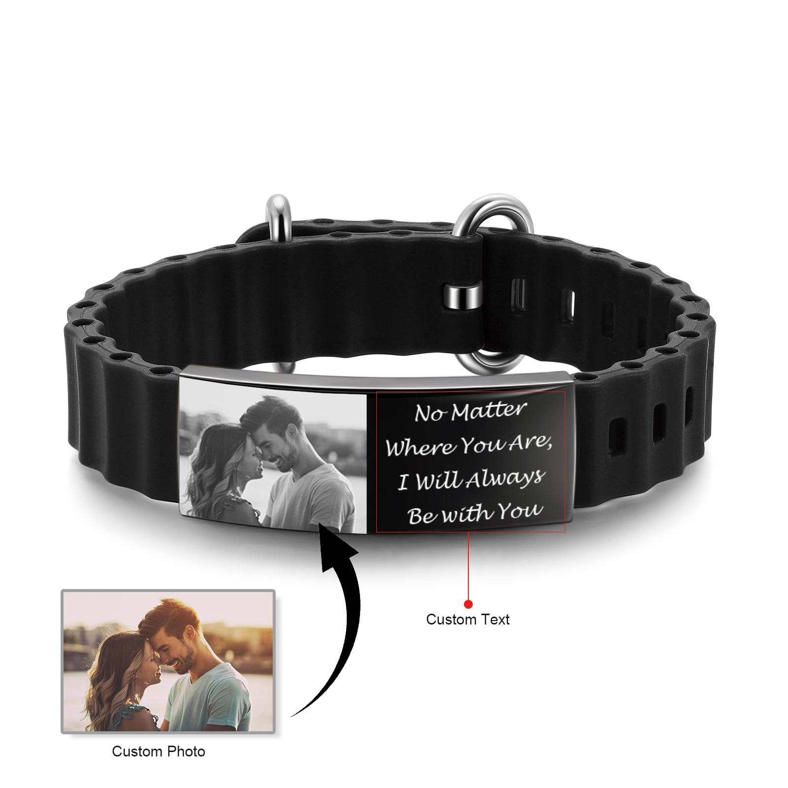 Personalisiertes Herren-Fotoarmband aus Silikon – mit Gravur & Wunschtext für Paare