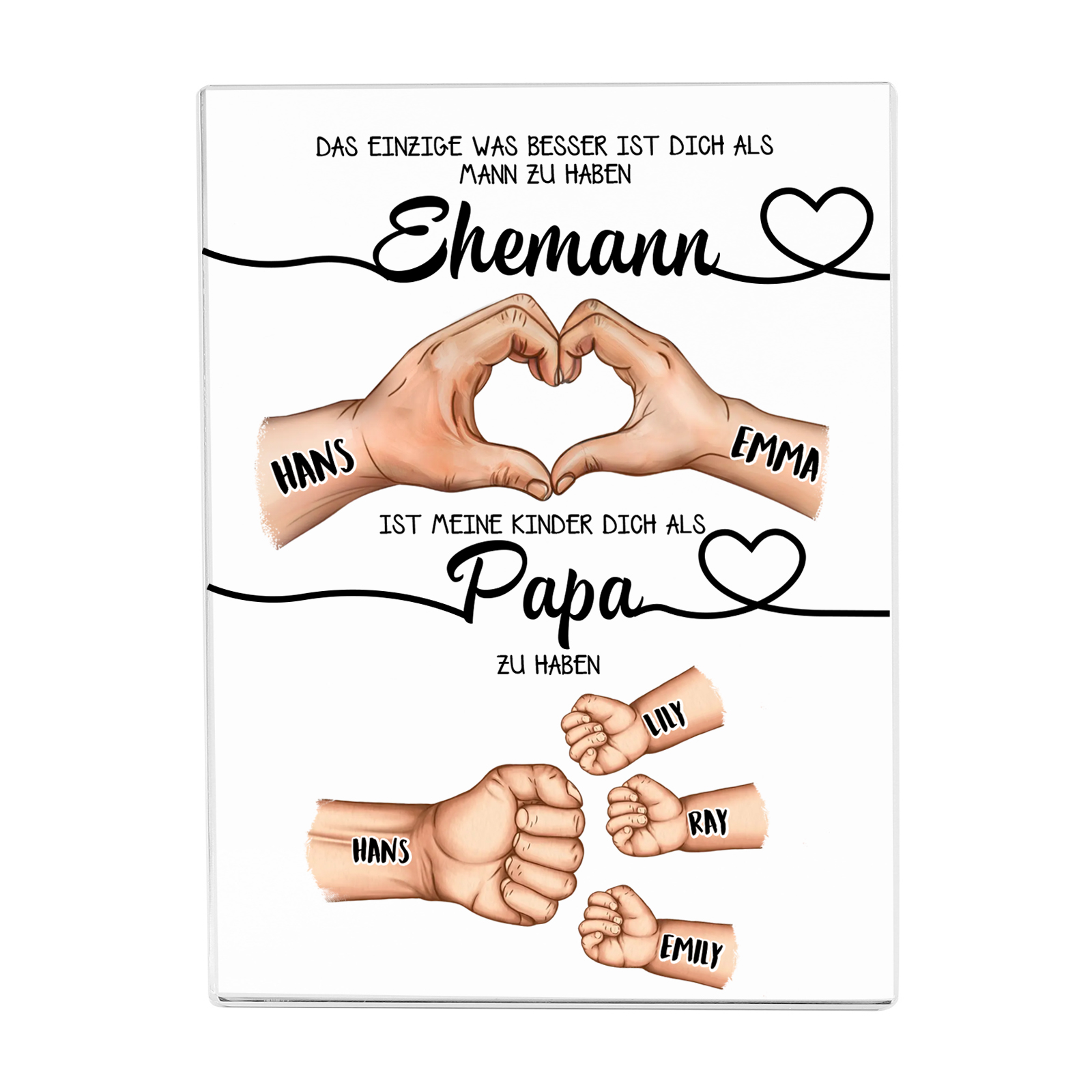 Personalisierte Familien-Acryltafel - Herz & Faust Papa