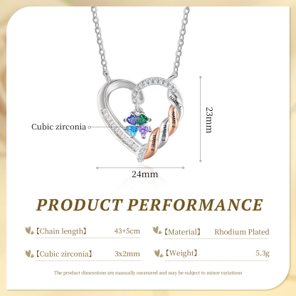 Personalisierte Herzkette mit 2–3 Geburtssteinen und Namen, Halskette