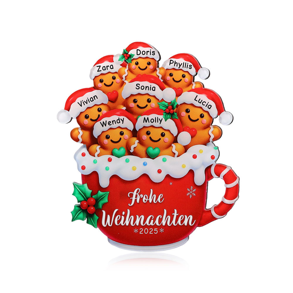 Personalisierte Tasse mit Lebkuchenfamilie & Kühlschrankmagnet