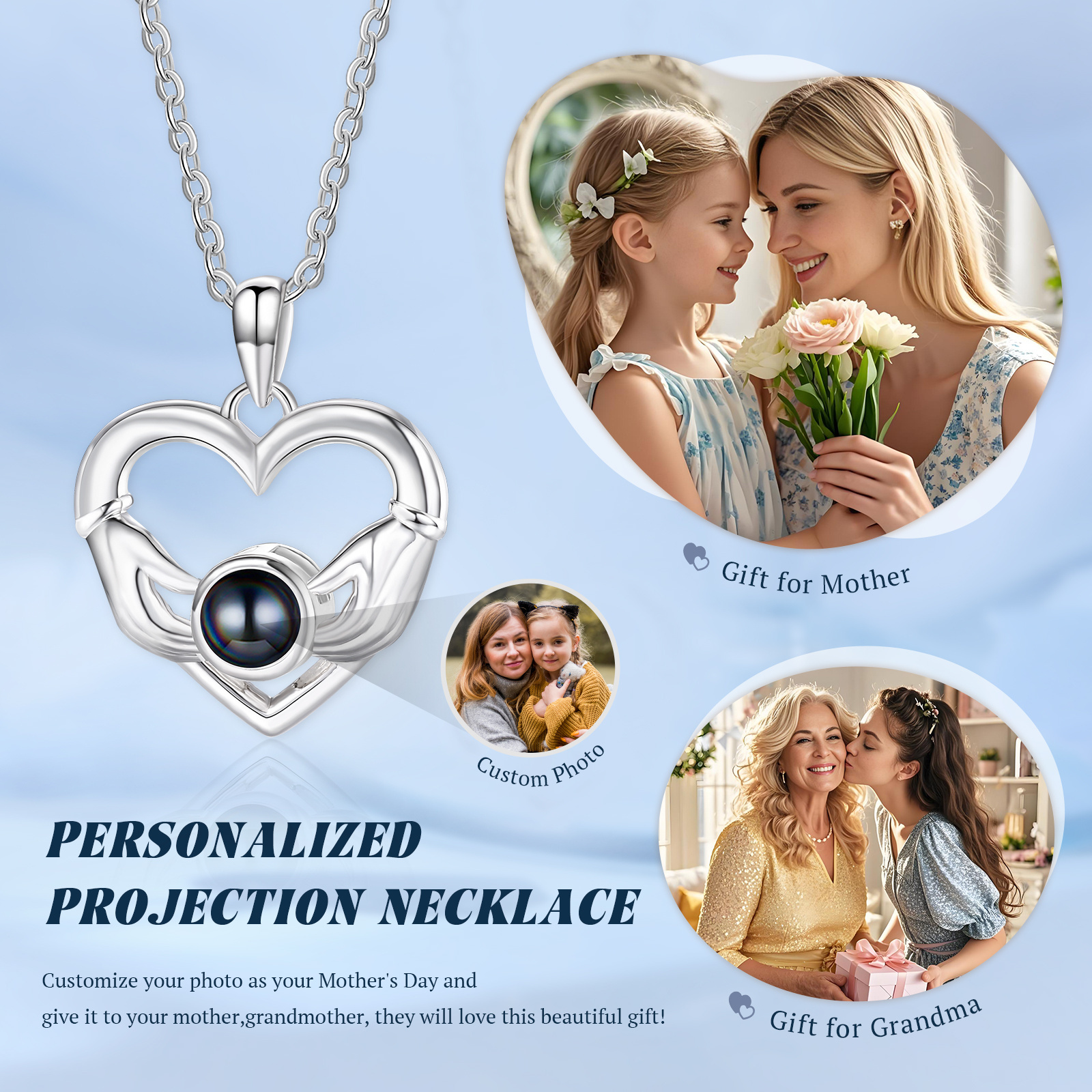 Personalisierte Herzkette mit Händen, Fotoprojektion, Geschenk für sie