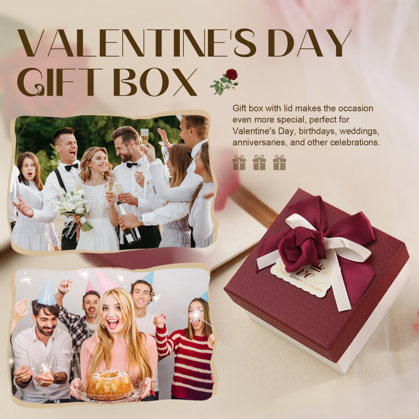 Rot & Weiß & Lila Exquisite Geschenkverpackung – Geschenkbox mit Blütenband