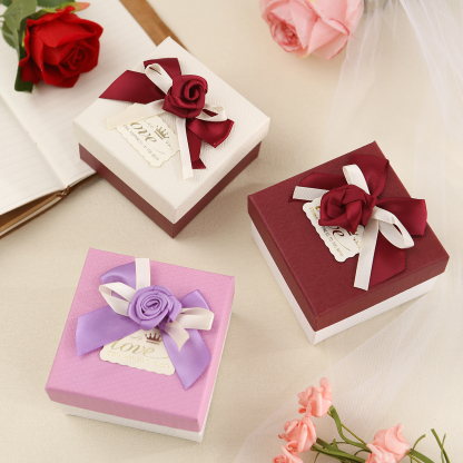 Rot & Weiß & Lila Exquisite Geschenkverpackung – Geschenkbox mit Blütenband