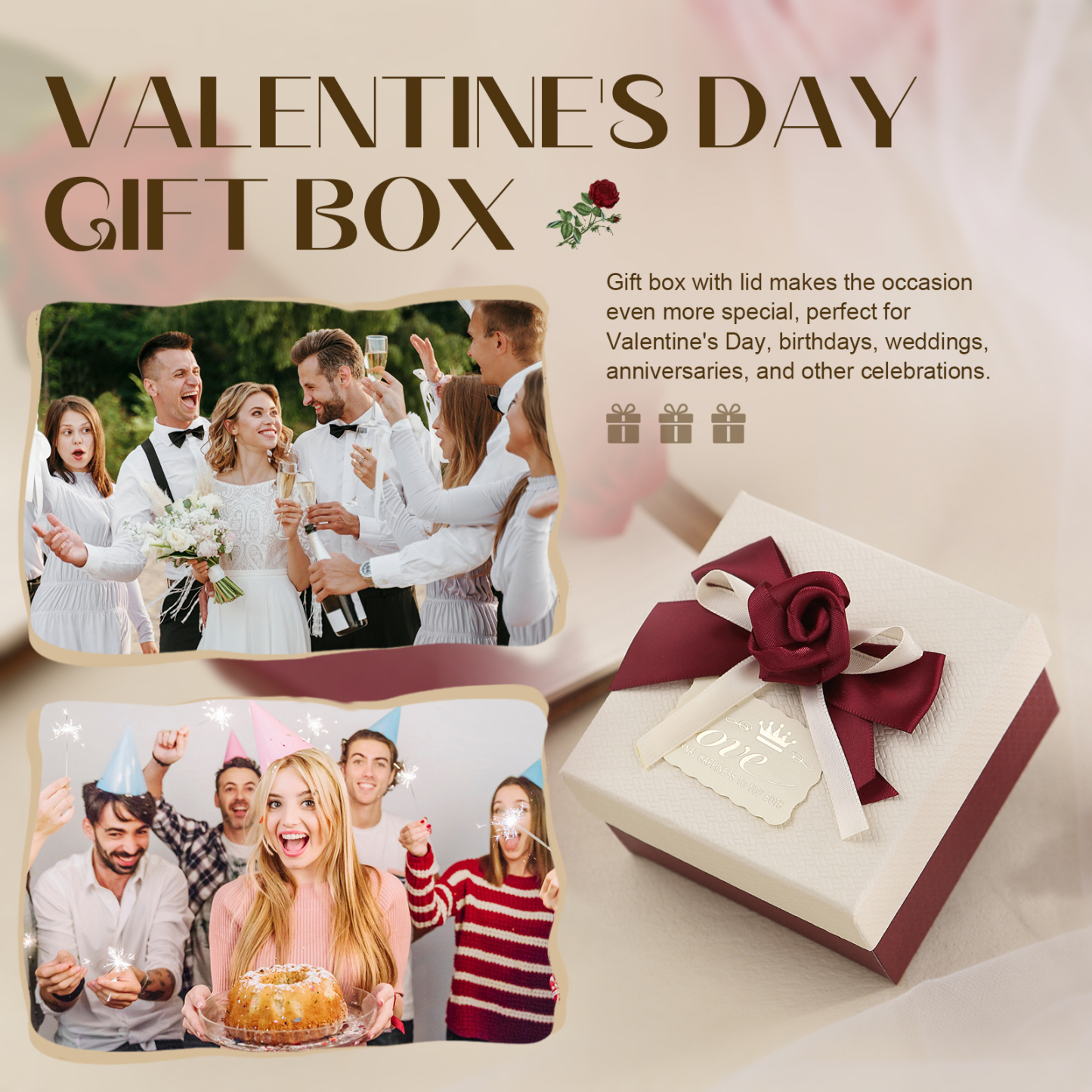 Rot & Weiß & Lila Exquisite Geschenkverpackung – Geschenkbox mit Blütenband