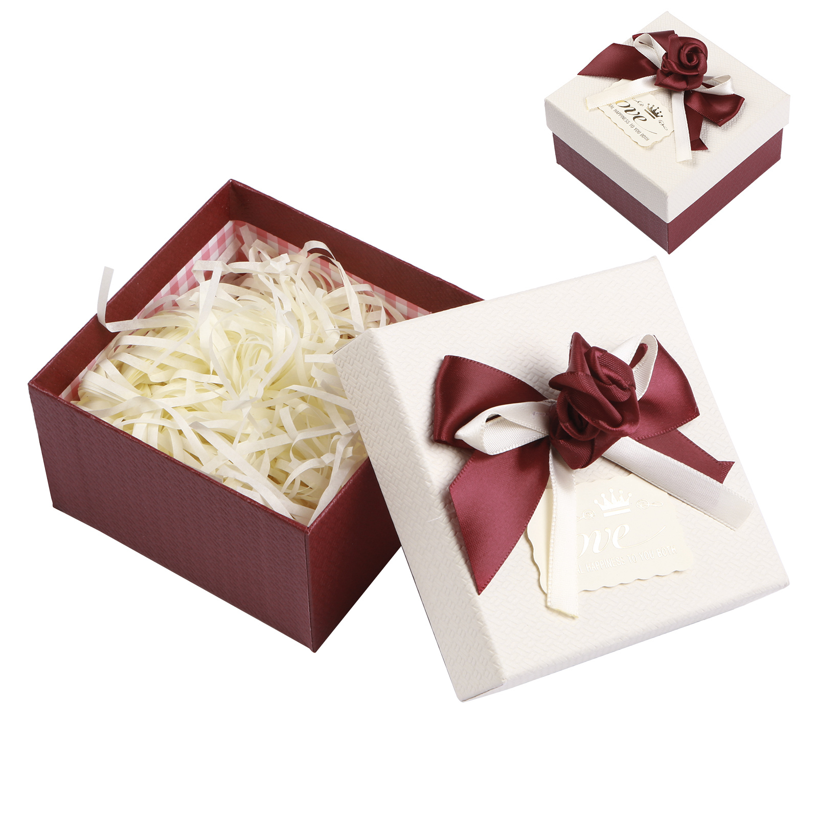 Rot & Weiß & Lila Exquisite Geschenkverpackung – Geschenkbox mit Blütenband