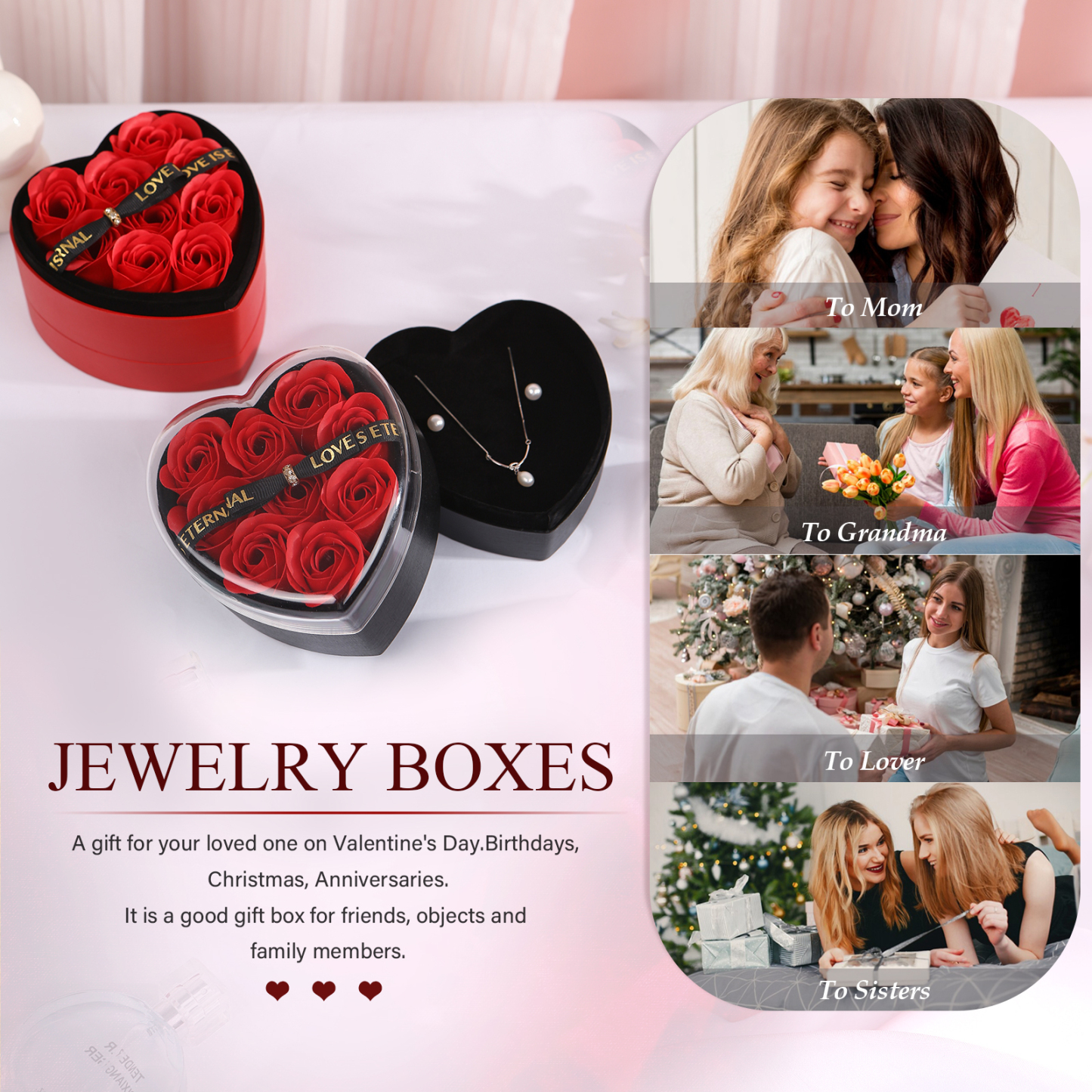 Herz Rose Geschenkbox – Liebevolle Schmuck-Box mit ewigen Rosen in Schwarz/Rot