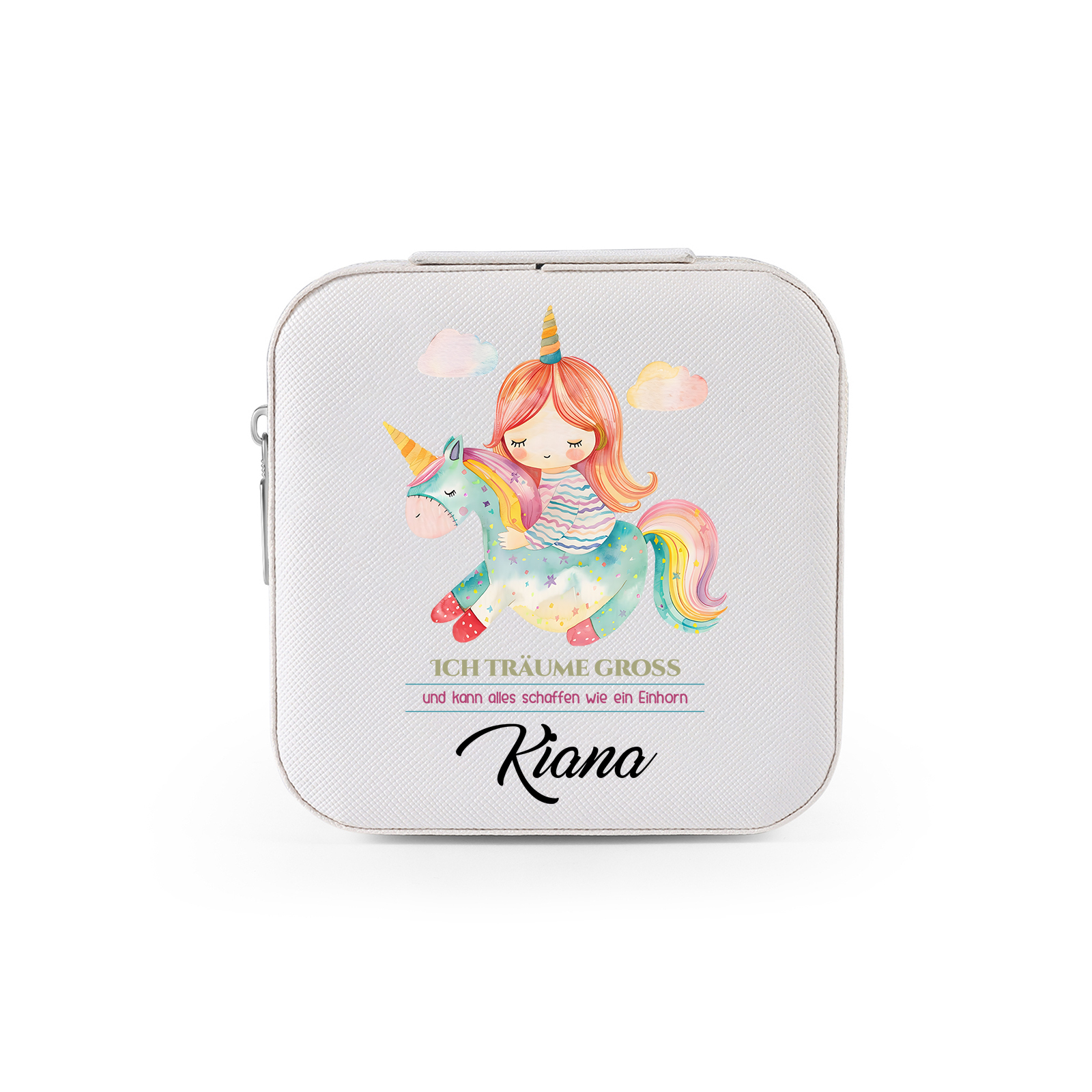 Personalisierter 1 Name Schmuckaufbewahrungsbox mit niedlichen Tiermotiven – Tragbare quadratische Schmuckbox PU-Leder