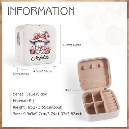 Personalisierter 1 Name Aufbewahrungsbox für Schmuck mit Blumen-Wichtel – Quadratische tragbare PU-Schmuckbox
