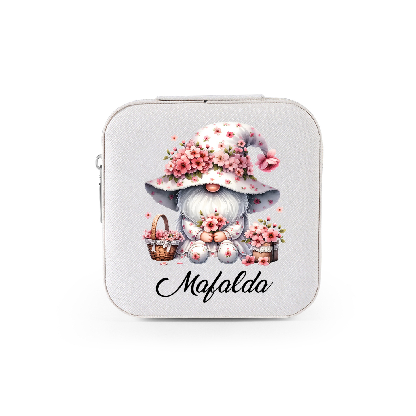 Personalisierter 1 Name Schmuckaufbewahrungsbox mit niedlichen Tiermotiven – Tragbare quadratische Schmuckbox PU-Leder