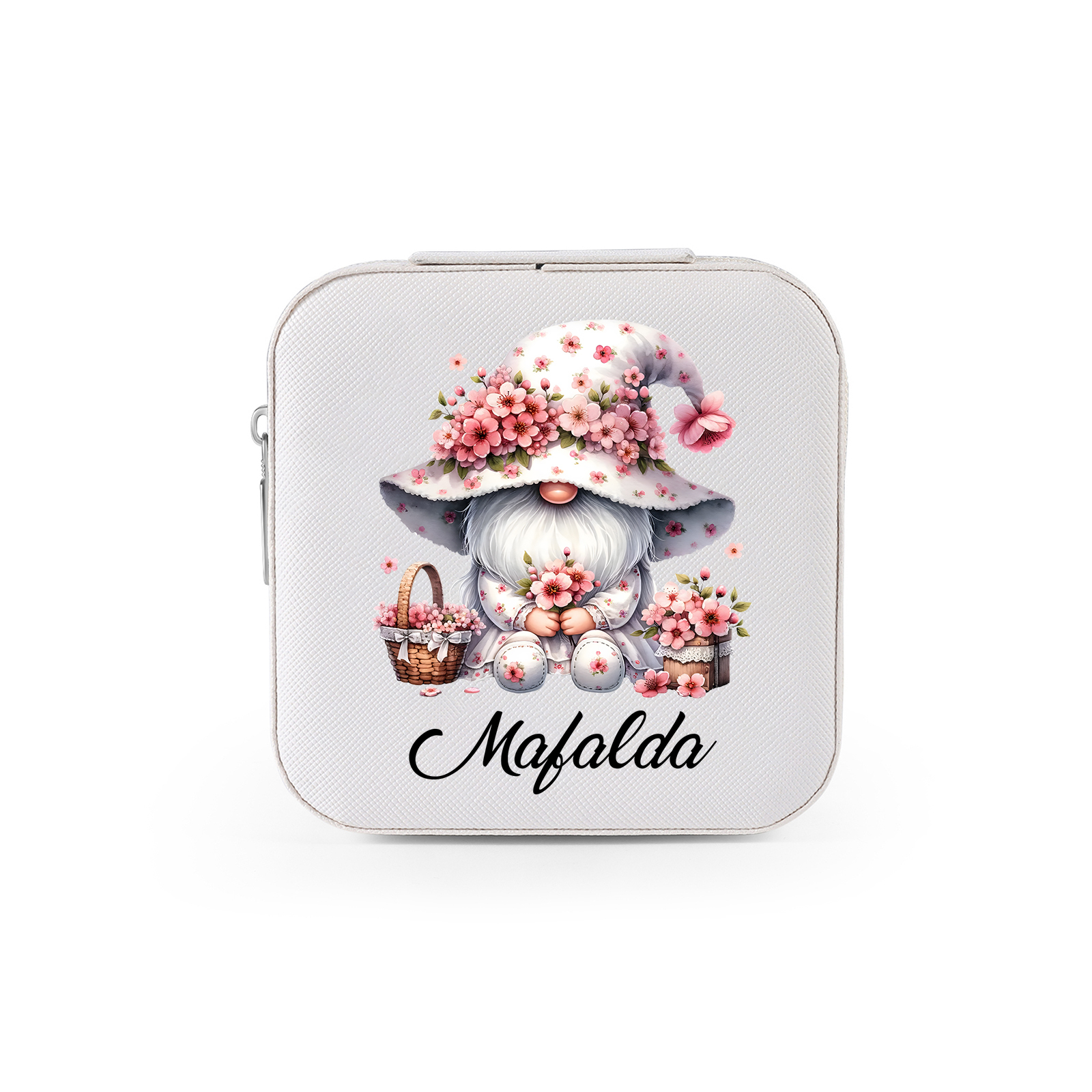 Personalisierter 1 Name Schmuckaufbewahrungsbox mit niedlichen Tiermotiven – Tragbare quadratische Schmuckbox PU-Leder