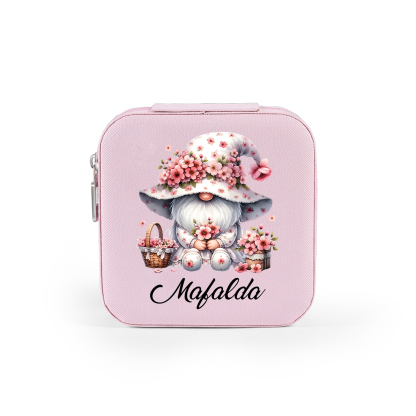 Personalisierter 1 Name Aufbewahrungsbox für Schmuck mit Blumen-Wichtel – Quadratische tragbare PU-Schmuckbox