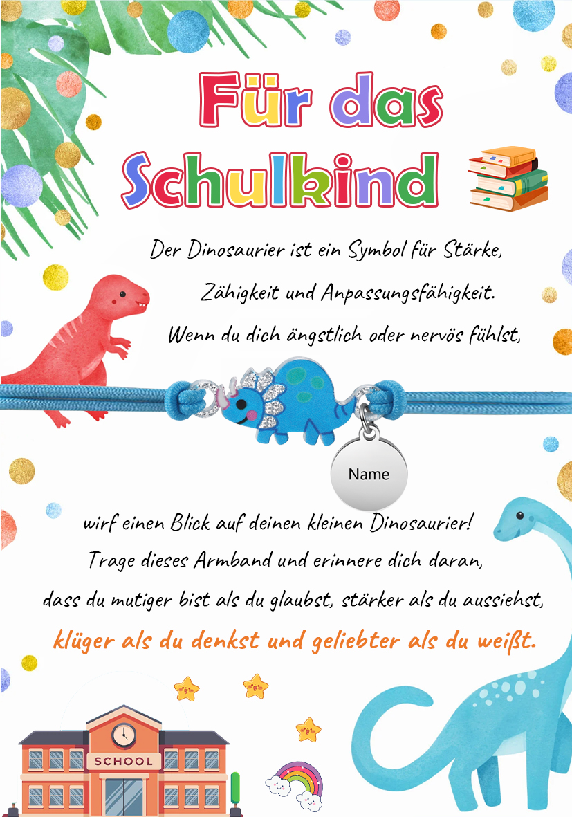 Personalisierter Name Dinos Gummiband Armband- Für das Schulkind-Schulanfang Geschenk mit Nachrichtenkarte
