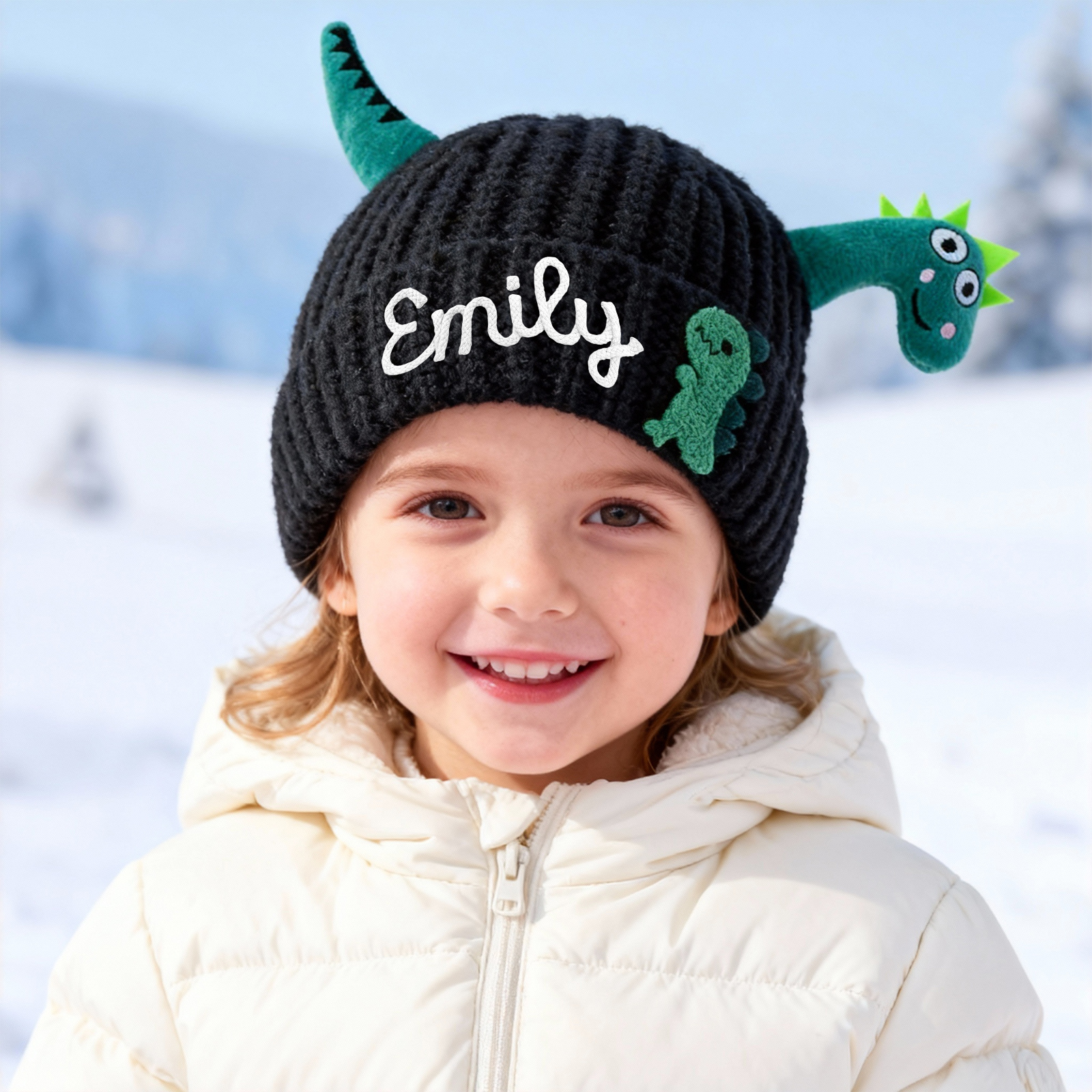 Personalisierte Dinosaurier-Mützen mit Namen für Kleinkinder – handbestickte Kindermütze
