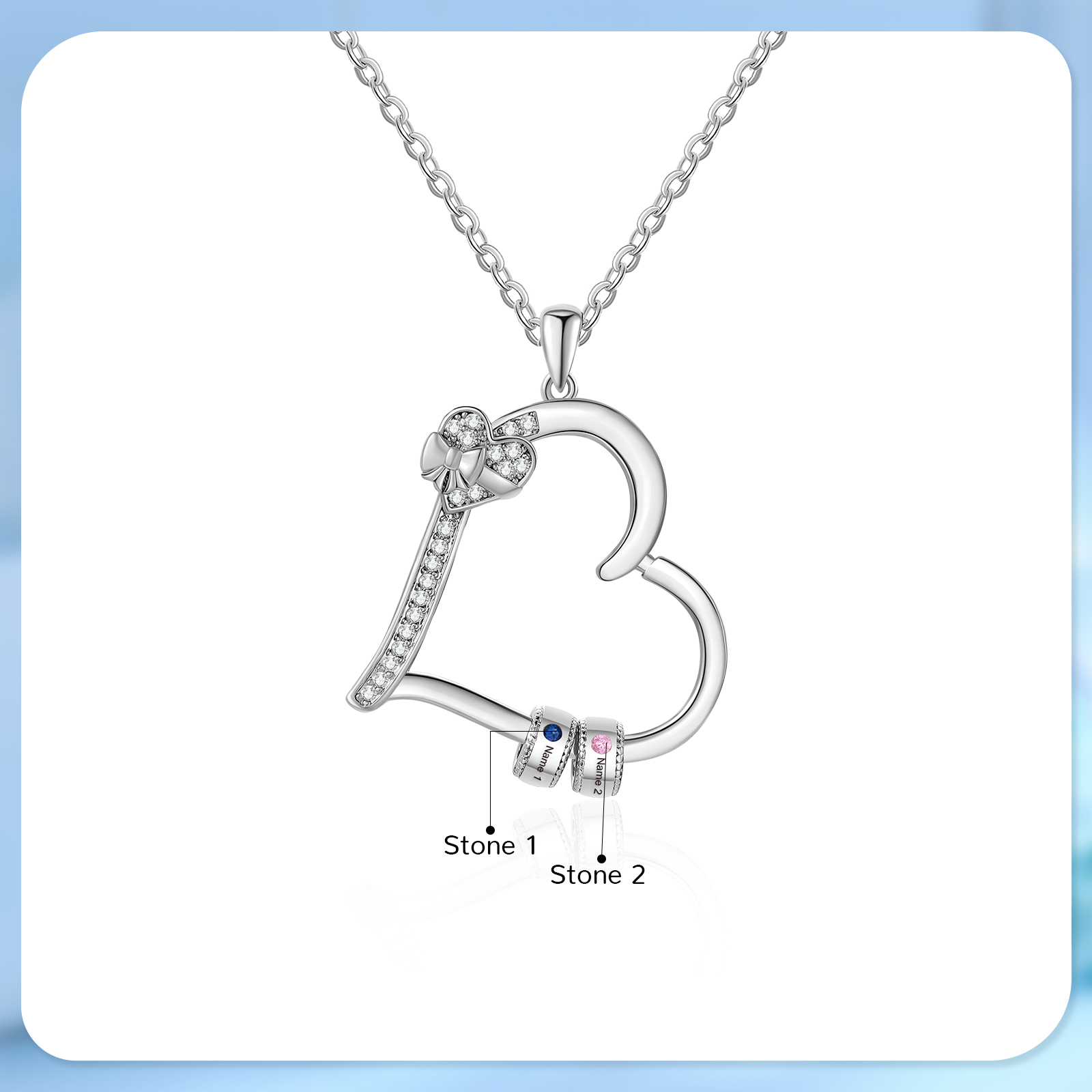 Personalisierbare Herz Halskette mit Gravur 2-5 Namen & Geburtssteinen Ideales Geschenk Für sie