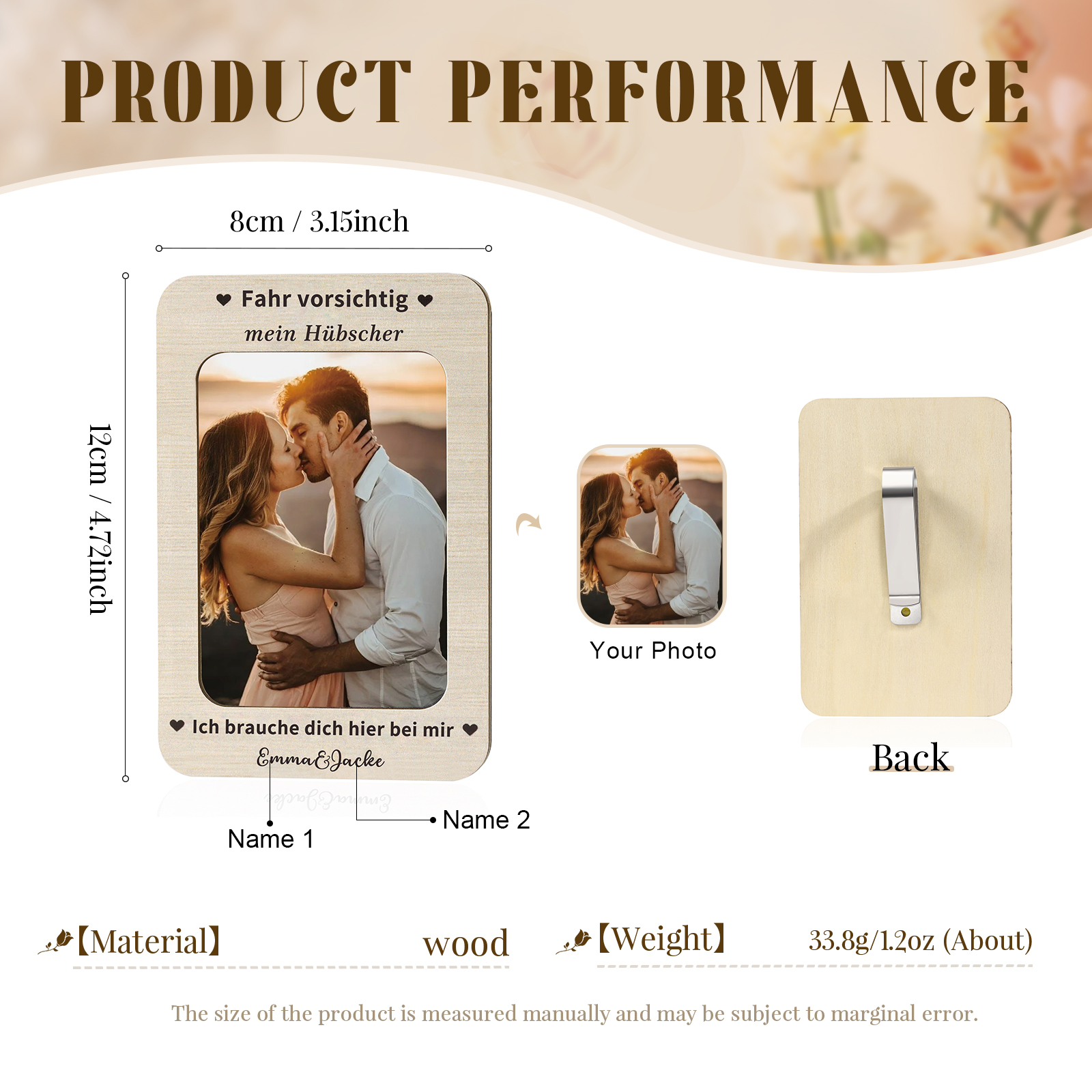 Personalisierter mit 1 Foto & 2 Namen Holzanhänger fürs Auto – Ein einzigartiges romantisches Erinnerungsstück