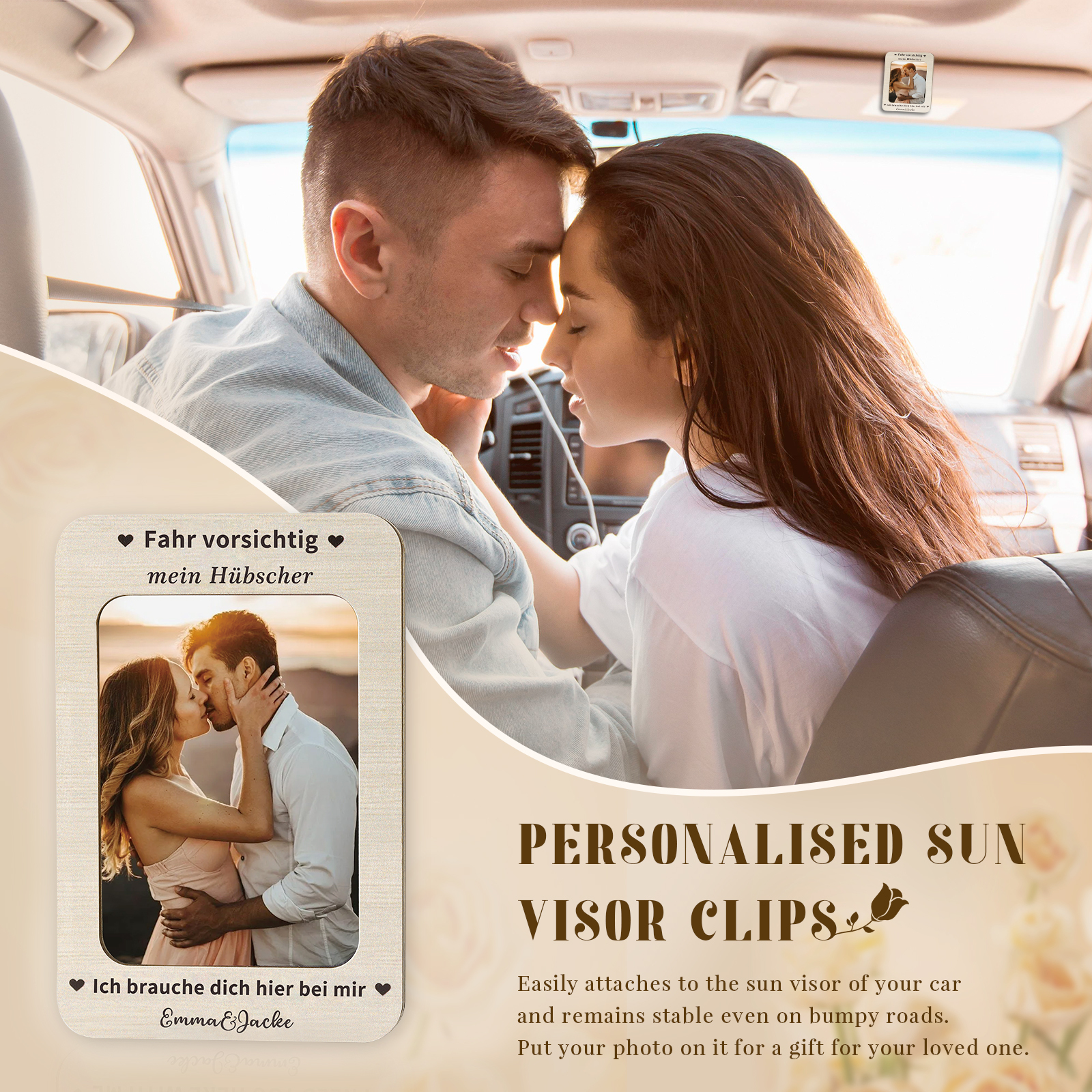 Personalisierter mit 1 Foto & 2 Namen Holzanhänger fürs Auto – Ein einzigartiges romantisches Erinnerungsstück