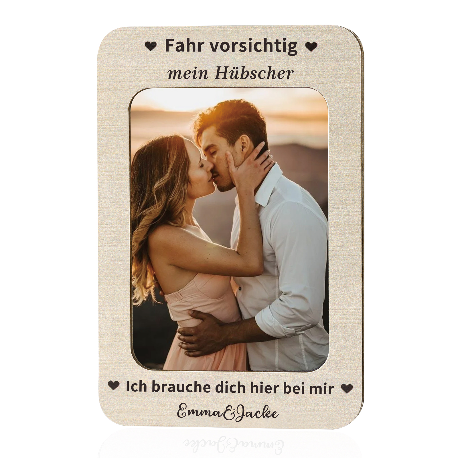 Personalisierter mit 1 Foto & 2 Namen Holzanhänger fürs Auto – Ein einzigartiges romantisches Erinnerungsstück