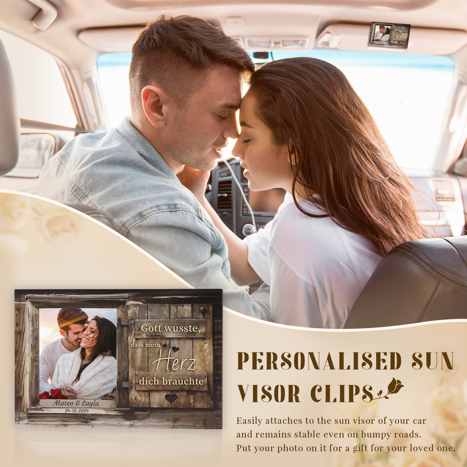 Personalisierter mit 1 Foto & 2 Namen & 1 Datum Holzanhänger fürs Auto – Ein einzigartiges romantisches Erinnerungsstück