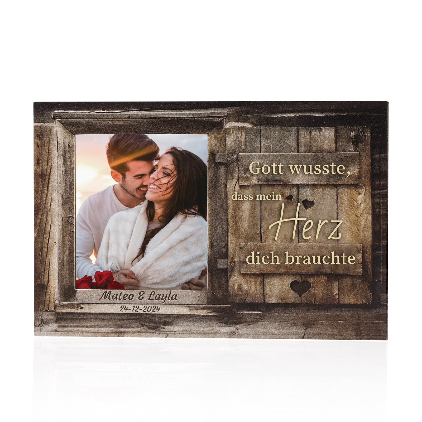 Personalisierter mit 1 Foto & 2 Namen & 1 Datum Holzanhänger fürs Auto – Ein einzigartiges romantisches Erinnerungsstück