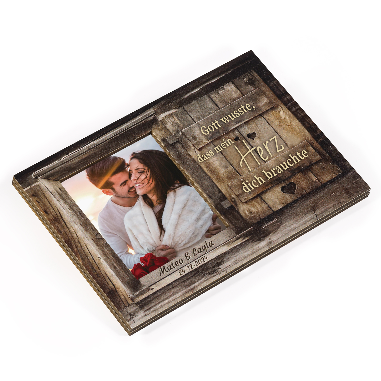 Personalisierter mit 1 Foto & 2 Namen & 1 Datum Holzanhänger fürs Auto – Ein einzigartiges romantisches Erinnerungsstück