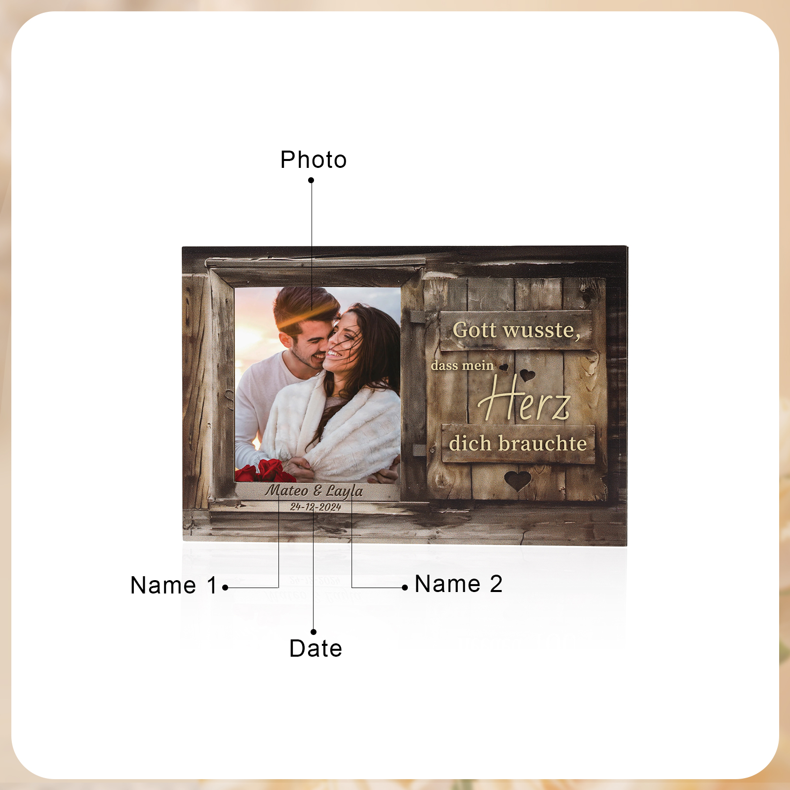 Personalisierter mit 1 Foto & 2 Namen & 1 Datum Holzanhänger fürs Auto – Ein einzigartiges romantisches Erinnerungsstück