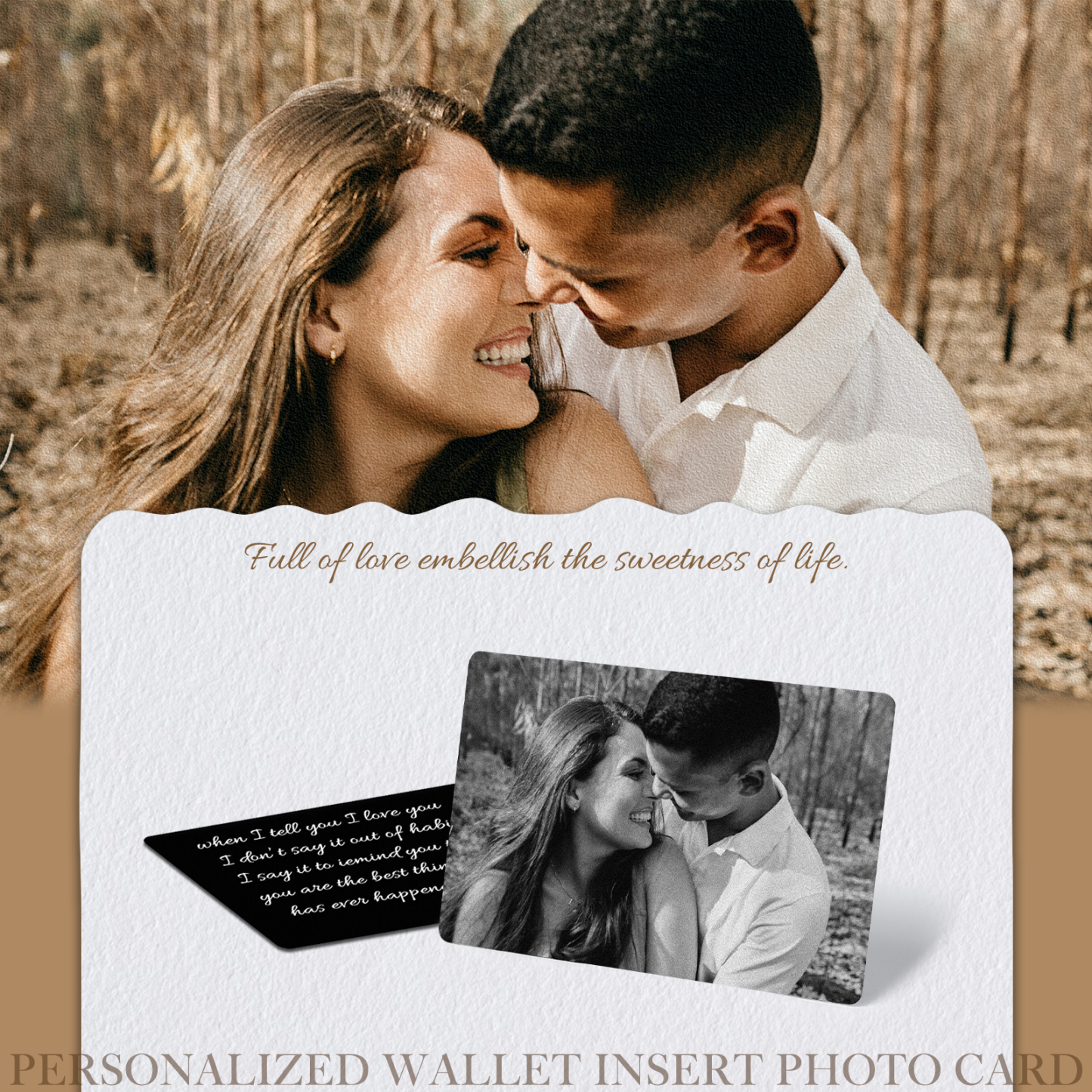 Personalisiertes Foto & Name & Buchstabe Herren Geldbörse & Foto & Text Schwarz-weiße Geldbörse Karte & Foto & 2 Texte Schlüsselanhänger Geschenkbox Set für Mann