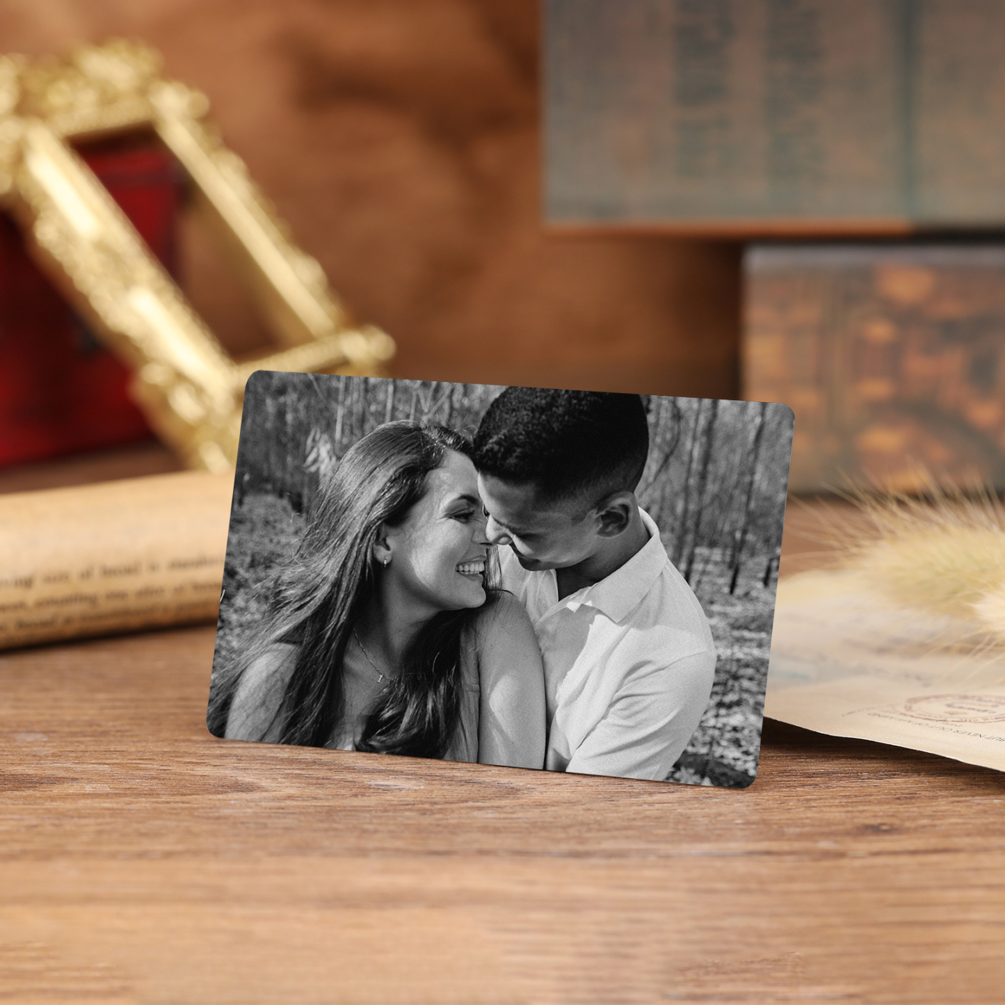 Personalisiertes Foto & Name & Buchstabe Herren Geldbörse & Foto & Text Schwarz-weiße Geldbörse Karte & Foto & 2 Texte Schlüsselanhänger Geschenkbox Set für Mann