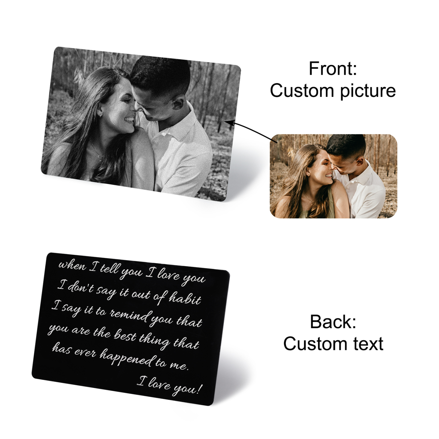 Personalisiertes Foto & Name & Buchstabe Herren Geldbörse & Foto & Text Schwarz-weiße Geldbörse Karte & Foto & 2 Texte Schlüsselanhänger Geschenkbox Set für Mann