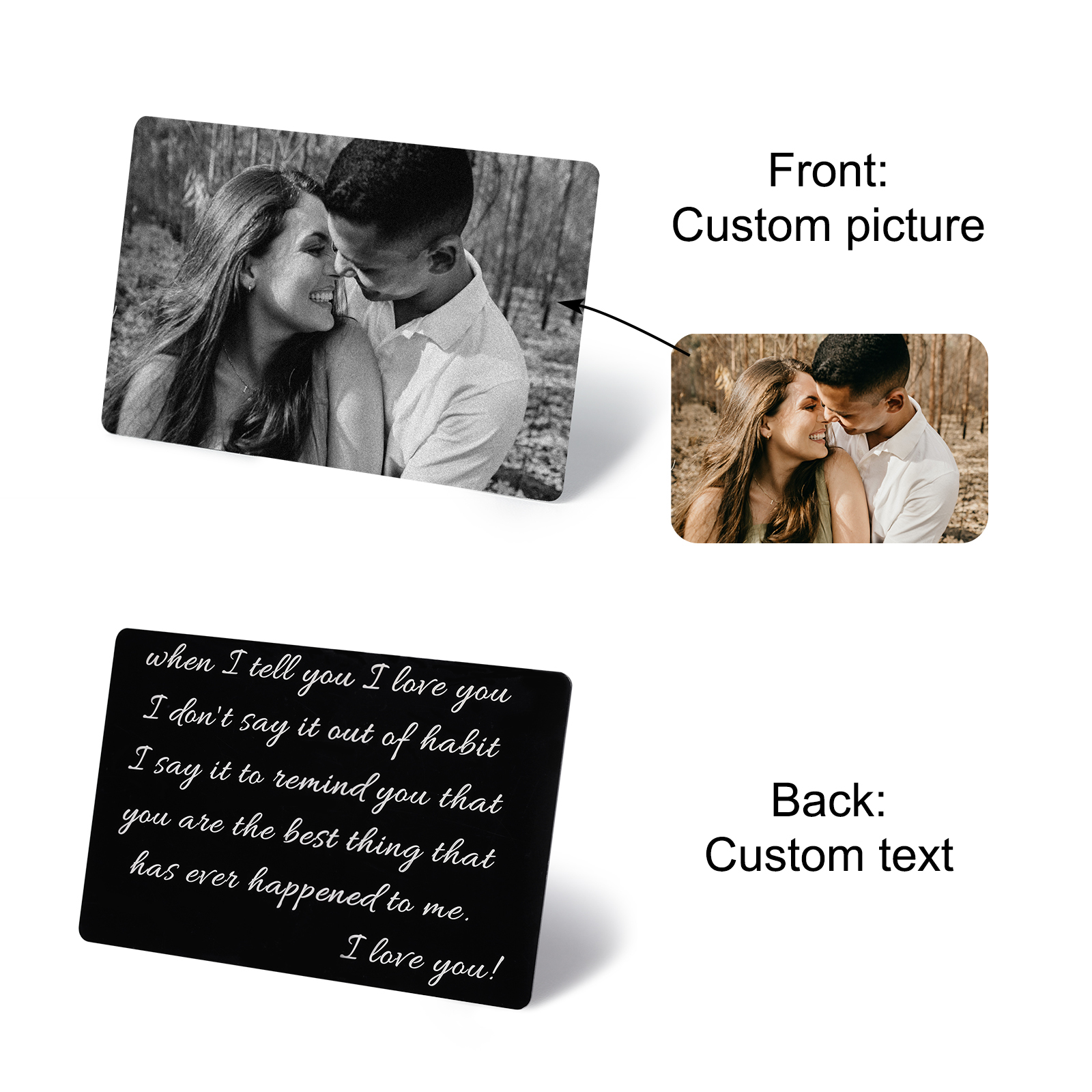 Personalisiertes Foto & Name & Buchstabe Herren Geldbörse & Foto & Text Schwarz-weiße Geldbörse Karte & Foto & 2 Texte Schlüsselanhänger Geschenkbox Set für Mann