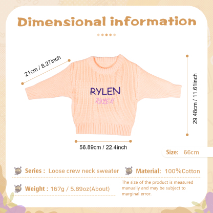 Personalisierte 2 Namen & Farbe Baby Kinder Baumwolle Pullover mit Rundhalsausschnitt Doppelte Beschriftung mit bunten Garnfarben