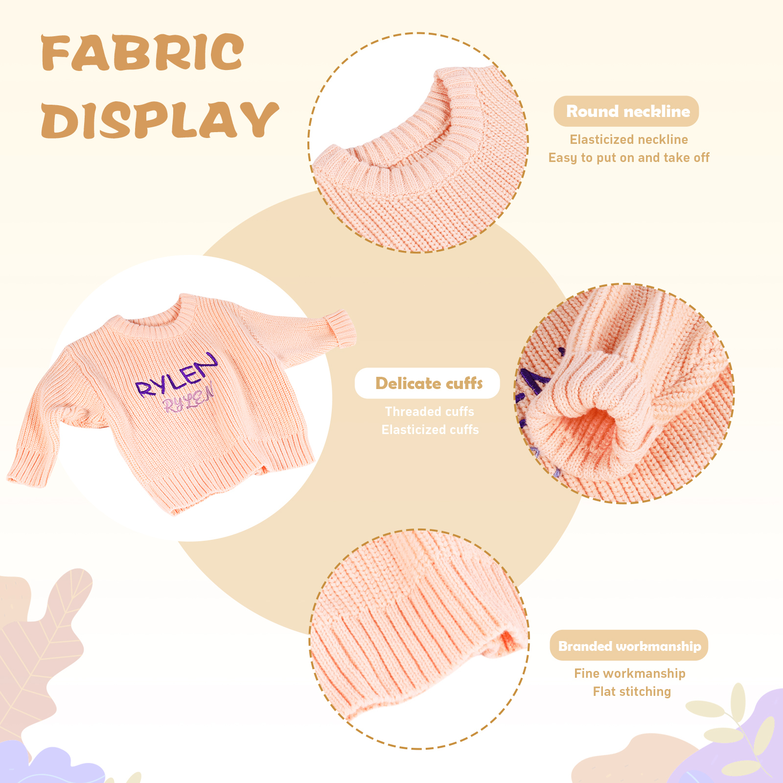 Personalisierte 2 Namen & Farbe Baby Kinder Baumwolle Pullover mit Rundhalsausschnitt Doppelte Beschriftung mit bunten Garnfarben
